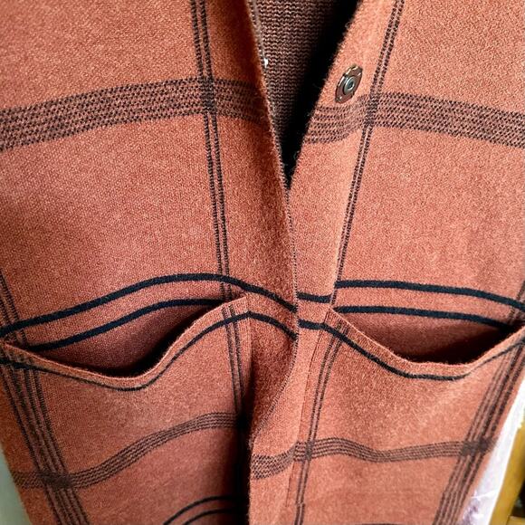 JADE Plaid Orange Brown Long Vest Button Down Vest Hoodie Women's Small /Medium - Picture 8 of 8